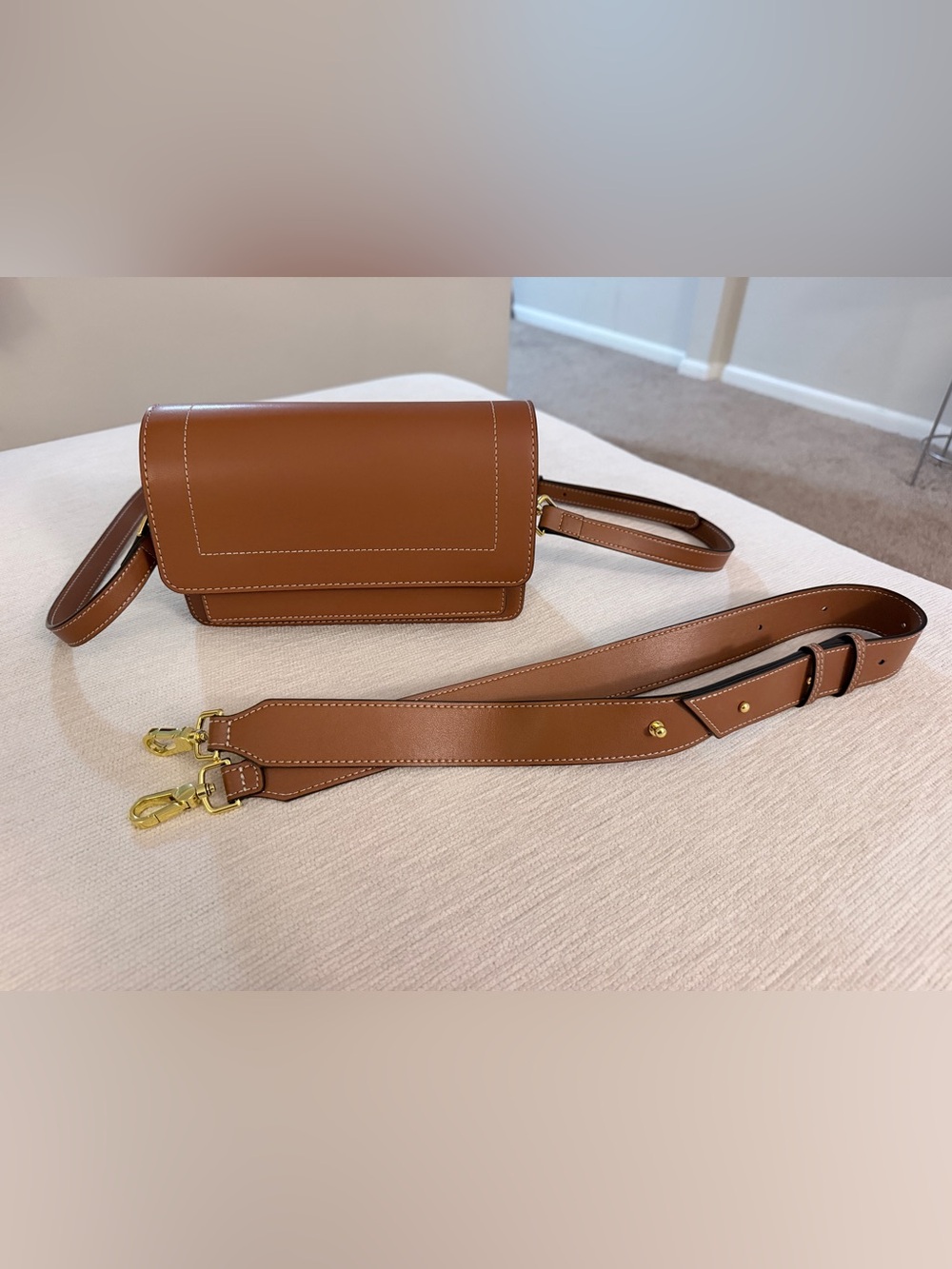 AALLYN Brown Leather Crossbody Shoulder Bag Gold Hardware